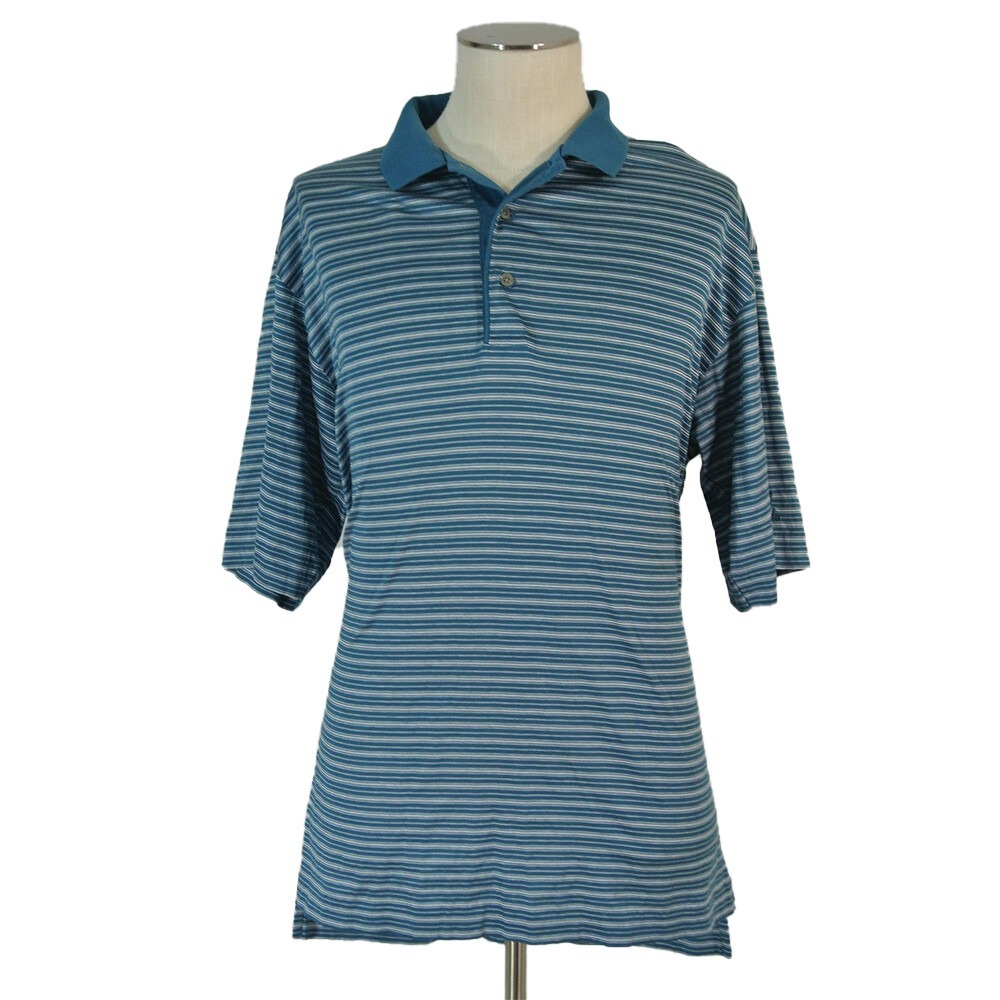 Pringle Polo Shirt Mens Large Blue Stripe Short Sleeve Golf Mercerized Cotton